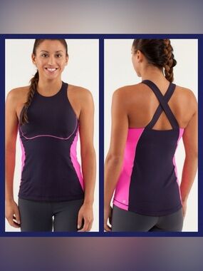 Lululemon Spin It To Win It Tank Size 8. In Black Swan/ Raspberry Glo